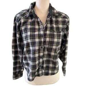 American Eagle Cropped Flannel Shirt Blue Green S